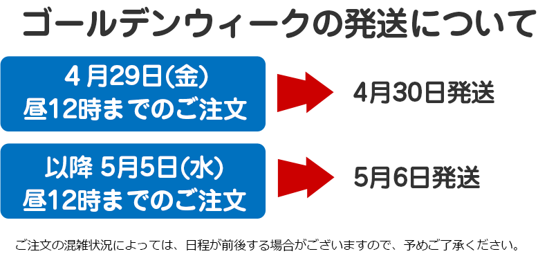 ゴールデンウィークの発送について